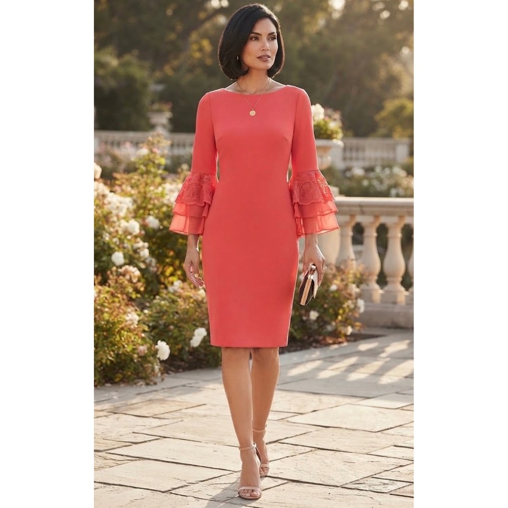 Calvin Klein Sheath Dress Women 4 Pink Bell Sleeve Classiccore Career Cocktail